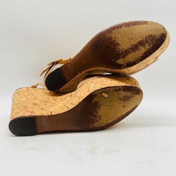 J Crew Shoes Womens 10 Beige Leather Cork Wedge Heels Platform Sandals - Picture 10 of 11